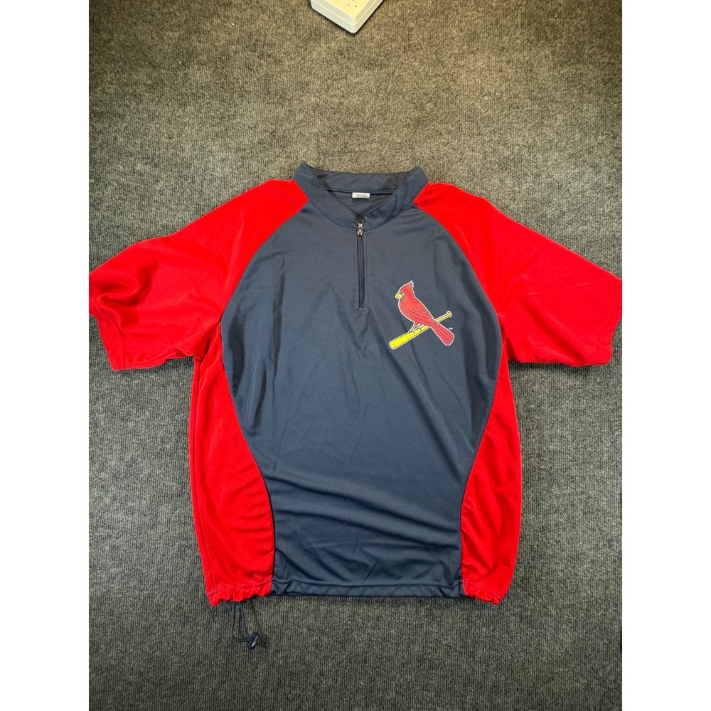 St Louis Cardinals MLB Quarter Zip Windbreaker Pullover Navy Red Mens XL